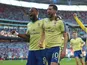 Southampton's Cyle Larin and Finn Azaz celebrate on April 25, 2026.