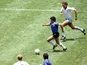 Argentina's Diego Maradona dribbles before scoring the 'Goal of the Century' against England at the 1986 World Cup