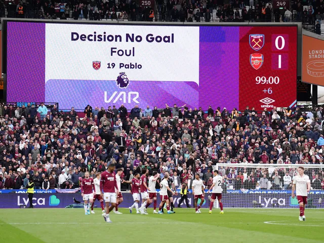 The large  surface  showing a VAR determination  to disallow West Ham United's Callum Wilson extremity   against Arsenal