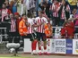 Sunderland's Jack Clarke celebrates scoring their first goal on September 2, 2023