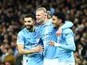 Manchester City's Erling Haaland, Omar Marmoush and Rayan Ait-Nouri celebrate on January 28, 2026