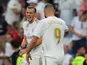 Gareth Bale and Karim Benzema celebrate during Real Madrid's La Liga clash with Real Valladolid on August 24, 2019
