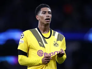 Jude Bellingham celebrates scoring for Borussia Dortmund on September 14, 2022