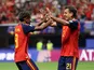 Mikel Oyarzabal (R) of Spain celebrates scoring with Lamine Yamal