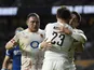 England's Henry Arundell celebrates scoring their third try with teammates on February 12, 2023