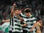 Luis Suarez (L) celebrates scoring with Sporting Lisbon teammates on July 1, 2026