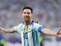 Lionel Messi celebrates a goal with Argentina