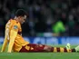 Motherwell's Charles Dunne looks dejectedly at his groin in November 2017