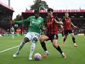 Anthony Elanga (20) of Newcastle United on the attack battles for possession with Marcos Senesi (5) of AFC Bournemouth on September 21, 2025