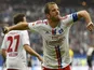Hamburg's Dutch midfielder Rafael van der Vaart celebrates after scoring from the penalty spot during the German first division Bundesliga football match against Bayer Leverkusen on November 1, 2014