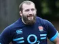 Joe Marler looks on during the England training session at Pennyhill Park on November 7, 2013