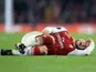 Jack Wilshere goes down injured during the Europa League group game between Arsenal and Red Star Belgrade on November 2, 2017