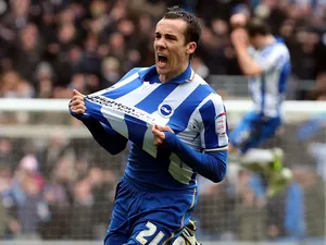 Brighton's David Lopez celebrates scoring his sides second goal in their Championship clash with Crystal Palace on March 17, 2013
