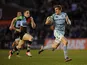 Leciester Tigers' Toby Flood runs away to score the first try of the match against Harlequins on February 16, 2013