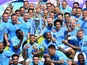 Manchester City players and staff celebrate winning the Premier League on May 6, 2018
