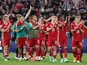 Hungary players applaud fans after the match on June 15, 2021