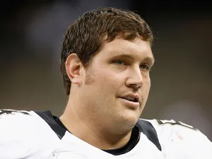 Zach Strief #64 of the New Orleans Saints at the Mercedes-Benz Superdome on August 17, 2012
