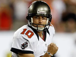 Connor Barth of the Tampa Bay Buccaneers celebrates a field goal against the Washington Redskins during the game at Raymond James Stadium on September 30, 2012