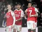 Arsenal's Bukayo Saka, Piero Hincapie, Martin Odegaard and Gabriel Jesus celebrate