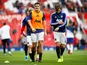 Manchester United's Harry Maguire and Victor Lindelof during the warm up before the match in August 2019