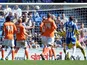 Brighton's Matt Upson scores against Blackpool on April 20, 2013