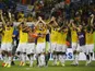 Colombia celebrate after beating Uruguay in the last 16 of the 2014 World Cup