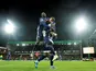 Watford's Andre Gray celebrates scoring their second goal with Abdoulaye Doucoure and Gerard Deulofeu on November 8, 2019