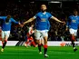 Rangers' Kemar Roofe celebrates scoring their third goal with teammates on April 14, 2022