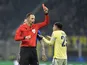Porto's Otavio is shown a red card by referee Srdjan Jovanovic after receiving two yellow cards on February 22, 2023