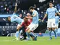 Manchester City's Gabriel Jesus fouls Manchester United's Anthony Martial in the Premier League on March 7, 2021