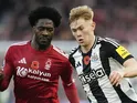 Newcastle United's Lewis Hall and Nottingham Forest's Ola Aina pictured on November 10, 2024