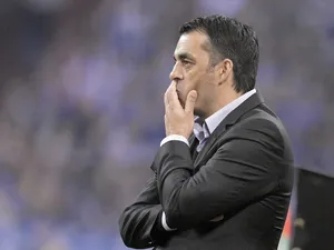 Leverkusen's Robin Dutt on the touchline against Schalke on March 24, 2012