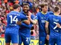 AFC Wimbledon's Myles Hippolyte's celebrates with teammates on May 26, 2025