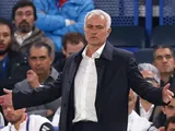 Jose Mourinho reacts to his player getting a yellow card during the Champions League on September 30, 2025