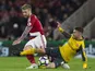 Aaron Ramsey fouls Adam Clayton during the Premier League game between Middlesbrough and Arsenal on April 17, 2017