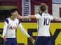 Son Heung-min and Harry Kane celebrate after Tottenham Hotspur take the lead against Burnley on October 26, 2020