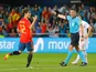 Spain's Alvaro Odriozola celebrates scoring their first goal in the international friendly with Switzerland on June 3, 2018