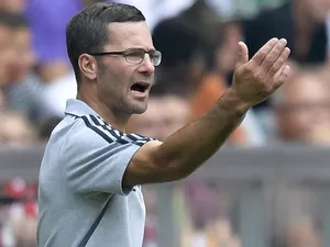 Nuremberg's head coach Michael Wiesinger gestures during the Bundesliga match against Bayern Munich on August 24, 2013.
