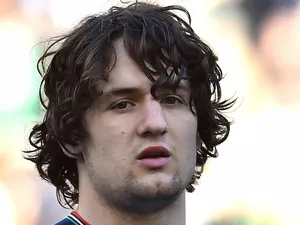 Italy's centre Michele Campagnaro listens to the national anthems prior to the Six Nations international rugby union match between Italy and Ireland on February 7, 2015 in Rome. 