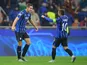 Atalanta's Mario Pasalic celebrates scoring their first goal with Alejandro Gomez on November 6, 2019