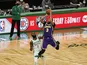 Los Angeles Lakers forward Anthony Davis shoots over Boston Celtics guard Jaylen Brown on January 30, 2021