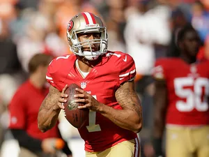 San Francisco 49ers' Colin Kaepernick during a warm-up before the game against Denver Broncos on August 8, 2013