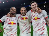 RB Leipzig's Xavi Simons with Lois Openda and Benjamin Sesko on February 26, 2025