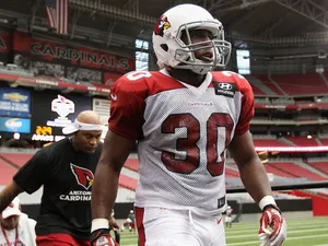 Stepfan Taylor of the Arizona Cardinals walks onto the field on July 29, 2013