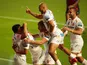 Exeter Chiefs players celebrate Phil Dollman's try against Bristol on August 25, 2020