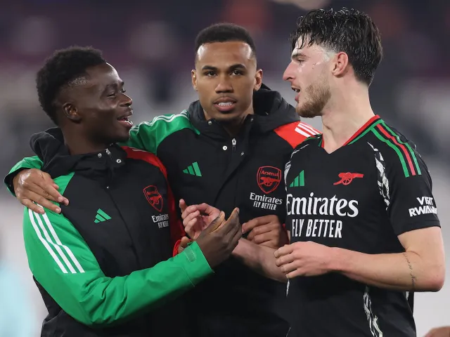 Arsenal's Bukayo Saka, Gabriel and Declan Rice on November 30, 2024