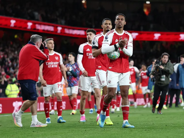 Arsenal players - Gabriel Magalhaes, William Saliba, Kai Havertz and Leandro Trossard