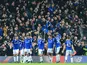 The Toffees celebrate their equaliser during the FA Cup game between Liverpool and Everton on January 5, 2018