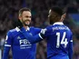Leicester City's Kelechi Iheanacho celebrates scoring their third goal with James Maddison on February 11, 2023