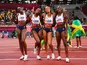 Great Britain celebrate winning bronze in the women's relay at the Tokyo 2020 Olympics on July 6, 2021